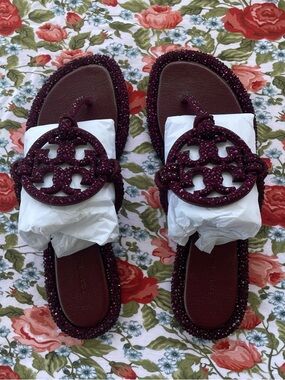 Tory Burch Pave Knotted Millers in ‘Dark Carmine’ size 6